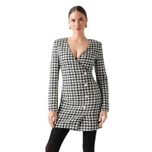 Marciano by Guess Sevilla Tweed Mini Dress Houndstooth Black White US 6 IT 42
